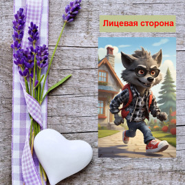 Мини открытка - карточка "Волк - модник", бирка для подарков, односторонние, 20 шт