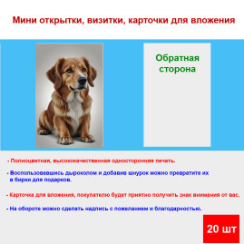 Мини открытка - карточка "Милый Бастер", бирка для подарков, односторонние, 20 шт