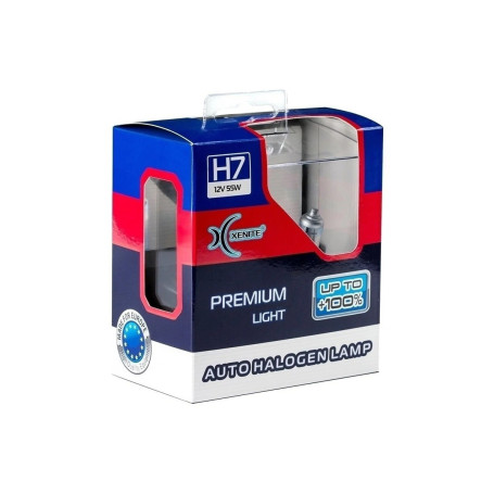 Лампа автомобильная галогеновая H7, 12V, 55Вт, PX26d, +100% яркости, PREMIUM XENITE - 2 шт - Артикул 1007120_XNI