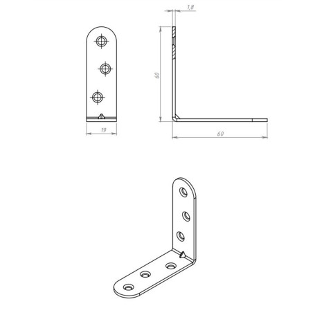 Кронштейн МК 60 х 60 мм, цинк, 5 шт - Артикул 9152611