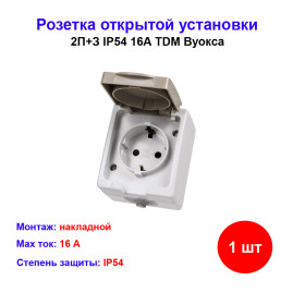 Розетка 2П+З открытой установки IP54 16А "Вуокса" TDM