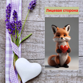 Мини открытка - карточка "Милый лисенок с сердечком", бирка для подарков, односторонние, 20 шт