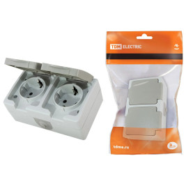 Розетка двойная 2П+3 (горизонтальная) открытой установки IP54 16А "Вуокса" TDM