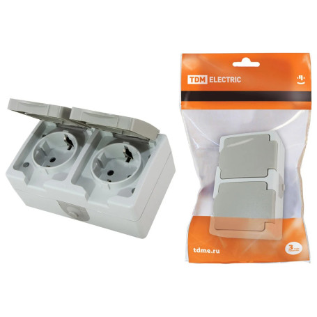 Розетка двойная 2П+3 (горизонтальная) открытой установки IP54 16А "Вуокса" TDM - Артикул SQ1803-0008