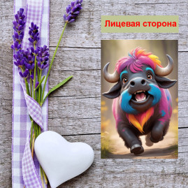 Мини открытка - карточка "Цветной бык", бирка для подарков, односторонние, 20 шт