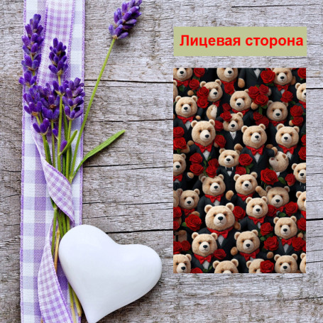 Мини открытка - карточка "Мишки с розами", бирка для подарков, односторонние, 20 шт - Артикул 210021