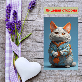 Мини открытка - карточка "Модная кошка в халате", бирка для подарков, односторонние, 20 шт