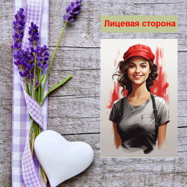 Мини открытка - карточка "Яркая девушка в красной кепке", бирка для подарков, односторонние, 20 шт