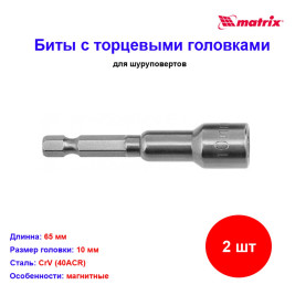 Биты с торцевыми головками 10 мм, 45 мм, 2 шт.