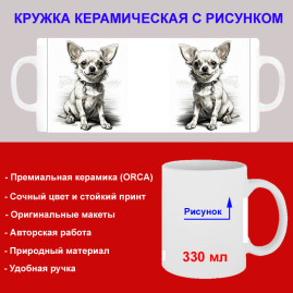 Кружка премиум с принтом "Рисунок чихуахуа", авторский дизайн, 330 мл, белая, Orca, 1 шт, 200039