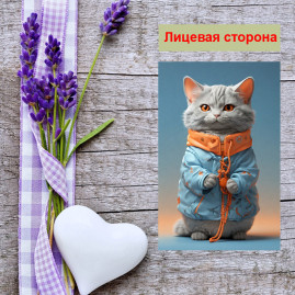 Мини открытка - карточка "Модный котенок в куртке", бирка для подарков, односторонние, 20 шт