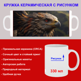 Кружка премиум с принтом "Грифон", авторский дизайн, 330 мл, белая, Orca, 1 шт, 200108