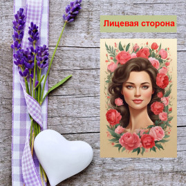 Мини открытка - карточка "Милая девушка в цветах", бирка для подарков, односторонние, 20 шт