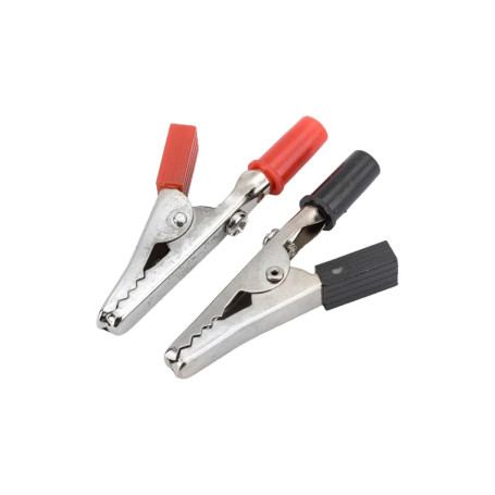 Зажим приборный "крокодил" 55мм красный+чёрный 5А - Артикул 16-0010