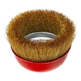 Щетка для УШМ, 125 мм, М14, "чашка", латунированная витая проволока