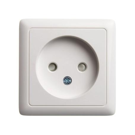 Розетка 1 ОП без з/к со шторками изол. пластина 10А Хит белая - Артикул RA10-137I-B
