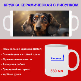 Кружка премиум с принтом "Такса", авторский дизайн, 330 мл, белая, Orca, 1 шт, 200116