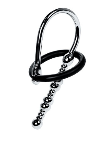 Серебристый уретральный плаг-бусины TOYFA Metal с мягким фиксириющим кольцом - Артикул 128022