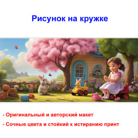 Кружка премиум с принтом "Девочка и заяц мультипликационный", авторский дизайн, 330 мл, белая, Orca, 1 шт, 200020
