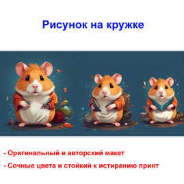 Кружка премиум с принтом "Три хомяка с книгой мультипликация", авторский дизайн, 330 мл, белая, Orca, 1 шт, 200077