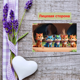 Мини открытка - карточка "Пять котов с кулонами", бирка для подарков, односторонние, 20 шт