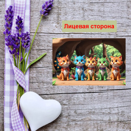 Мини открытка - карточка "Пять разноцветных котов", бирка для подарков, односторонние, 20 шт