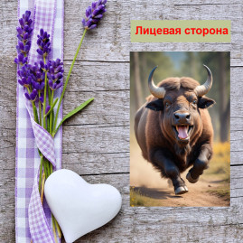 Мини открытка - карточка "Радостный бык", бирка для подарков, односторонние, 20 шт