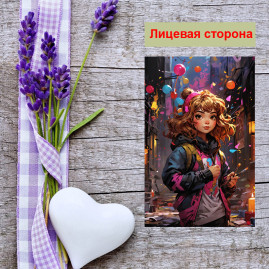 Мини открытка - карточка "Девушка с кистями акварель", бирка для подарков, односторонние, 20 шт