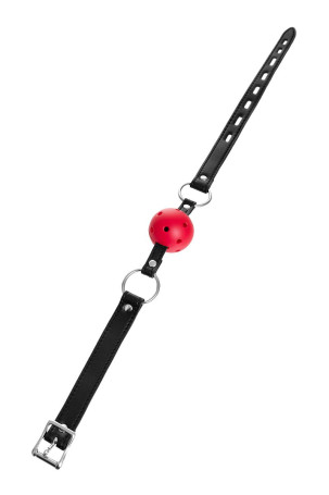 Красный кляп-шар на черных ремешках - Артикул 280070