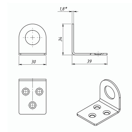 Проушина угловая, 2 мм, 70 х 30 мм, цинк Россия - Артикул 4650611
