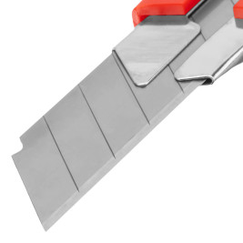 Нож, 25 мм, выдвижное лезвие, металлическая направляющая, двухкомпонентный корпус, винтовой фиксатор, с магнитом