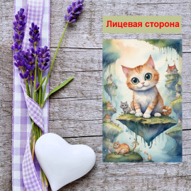 Мини открытка - карточка "Рисованные котята, акварель", бирка для подарков, односторонние, 20 шт