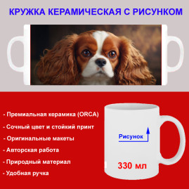 Кружка премиум с принтом "Кавалер-кинг-чарльз-спаниель", авторский дизайн, 330 мл, белая, Orca, 1 шт, 200100