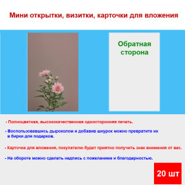 Мини открытка - карточка "Розовый цветок на коричневом фоне", бирка для подарков, односторонние, 20 шт