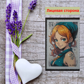 Мини открытка - карточка "Почтовая марка, девушка с наколкой", бирка для подарков, односторонние, 20 шт
