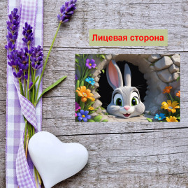 Мини открытка - карточка "Заяц, мульт в норе", бирка для подарков, односторонние, 20 шт