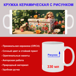 Кружка премиум с принтом "Кукла в коробке, мультипликация", авторский дизайн, 330 мл, белая, Orca, 1 шт, 200054