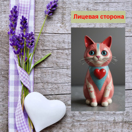 Мини открытка - карточка "Керамический кот с сердечком", бирка для подарков, односторонние, 20 шт