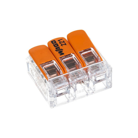 Клемма 3 контактная, многоразовая 0,5-6 кв.мм 2 шт, 221-613 WAGO - Артикул 221-613