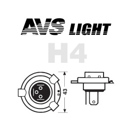 Лампа автомобильная галогеновая H4, 12V, 60/55Вт, P43t, 3700К, SIRIUS NIGHT WAY AVS - 2 шт