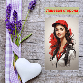 Мини открытка - карточка "Девушка в красной бейсболке", бирка для подарков, односторонние, 20 шт