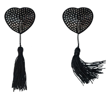 Черные пэстисы-сердечки Evans с кисточками и стразами - Артикул 219957