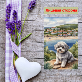 Мини открытка - карточка "Собака на берегу", бирка для подарков, односторонние, 20 шт
