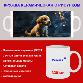 Кружка премиум с принтом "Щенок ретривер - 2", авторский дизайн, 330 мл, белая, Orca, 1 шт, 200023