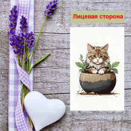 Мини открытка - карточка "Кот в горшке", бирка для подарков, односторонние, 20 шт