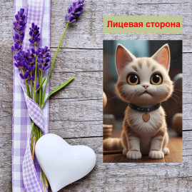 Мини открытка - карточка "Котенок с кулоном в виде сердечка", бирка для подарков, односторонние, 20 шт