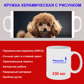 Кружка премиум с принтом "Модный пудель", авторский дизайн, 330 мл, белая, Orca, 1 шт, 200104