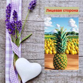 Мини открытка - карточка "Ананас на поле", бирка для подарков, односторонние, 20 шт