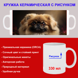 Кружка премиум с принтом "Мордочка пекинеса", авторский дизайн, 330 мл, белая, Orca, 1 шт, 200111