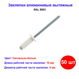 Заклепки 4,0 х 10 мм RAL 9003, сигнально-белые, 50 шт